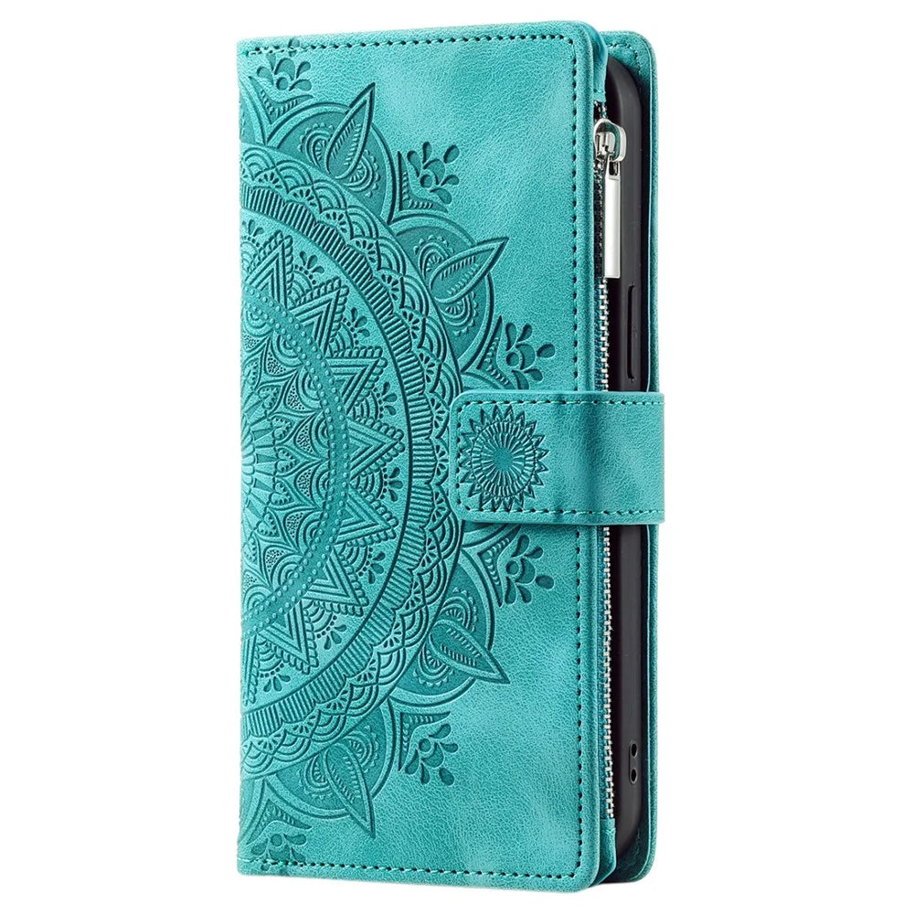 For Samsung Galaxy S24 Case TPU + PU Leather Phone Cover Wallet Imprinted Shell with Strap - Green - 7