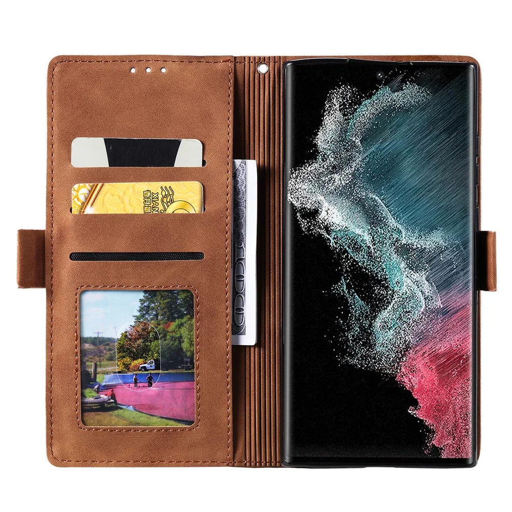For Samsung Galaxy S24 Ultra Leather Case Retro Splicing Phone Cover with Strap - Blue - 2