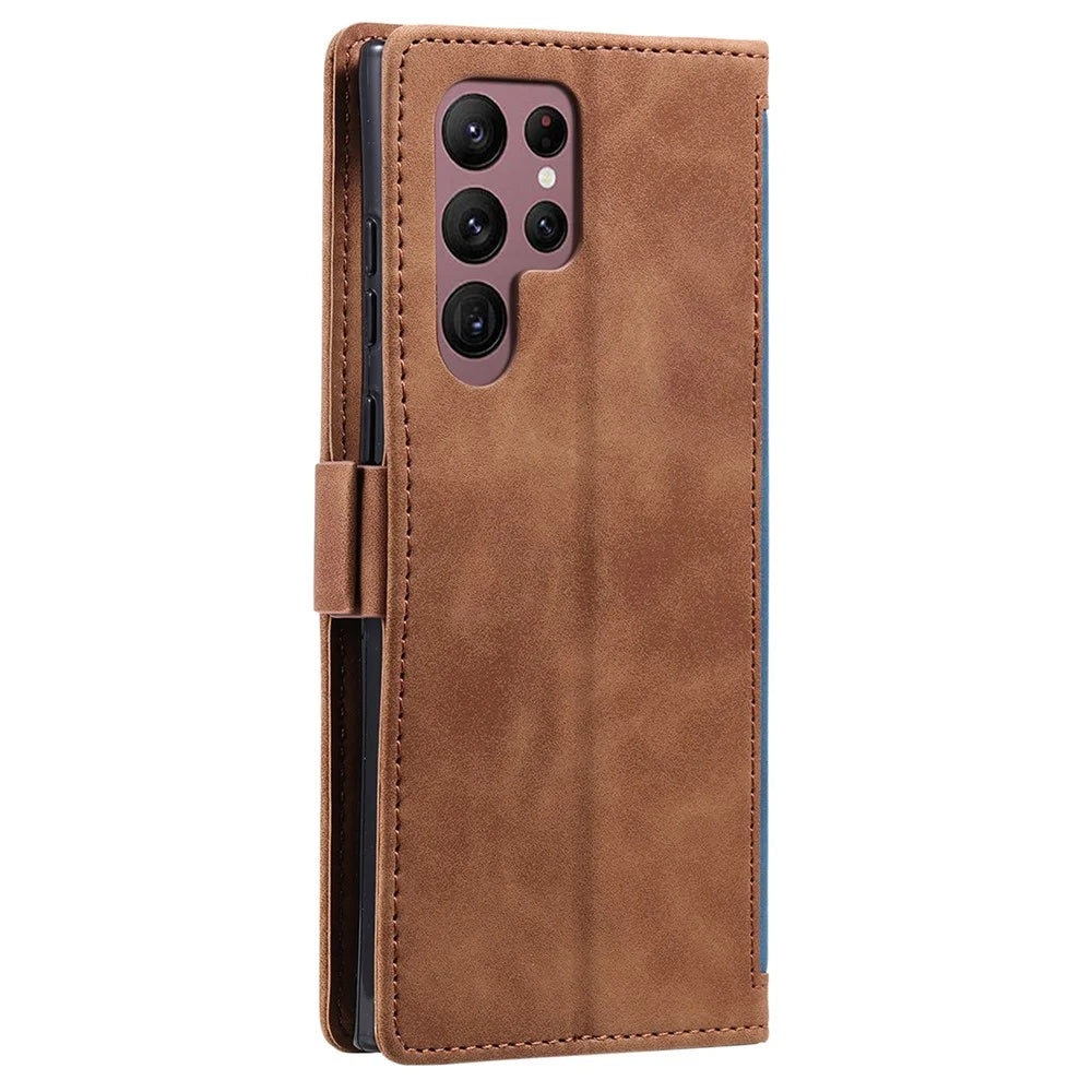 For Samsung Galaxy S24 Ultra Leather Case Retro Splicing Phone Cover with Strap - Blue - 5