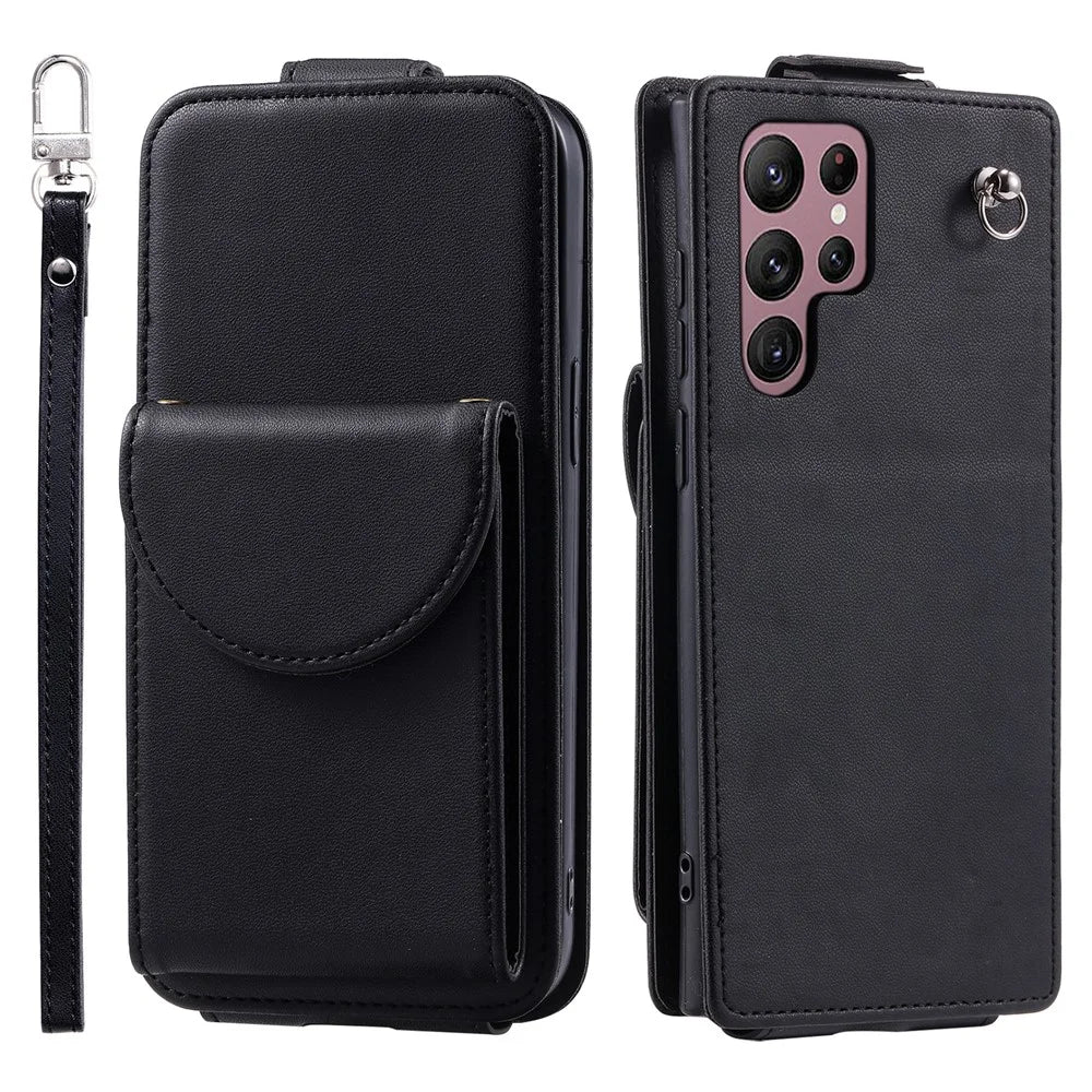 For Samsung Galaxy S24 Ultra Case Scratch Resistant Vertical Flip PU Leather+TPU Phone Cover - Black - 1