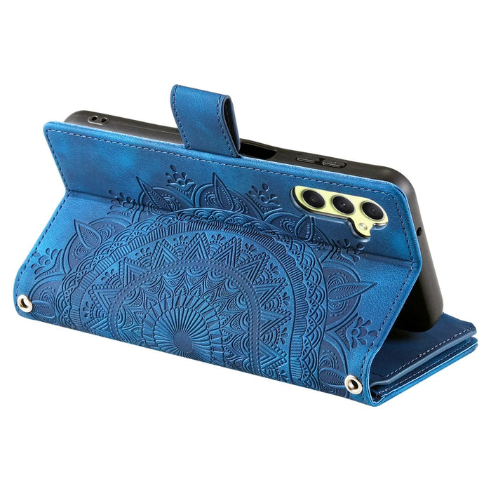 For Samsung Galaxy S24+ Case Mobile Phone Shell Wallet PU Leather Phone Cover with Strap - Blue - 3