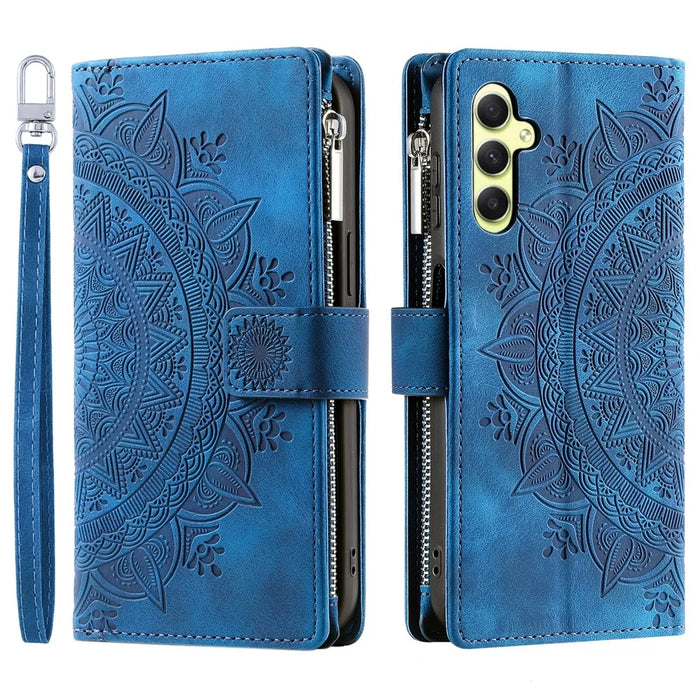 For Samsung Galaxy S24+ Case Mobile Phone Shell Wallet PU Leather Phone Cover with Strap - Blue - 6