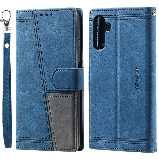 TTUDRCH Style 004 for Samsung Galaxy S24 Leather Case RFID Blocking Splicing Wallet Cover - Blue - 1