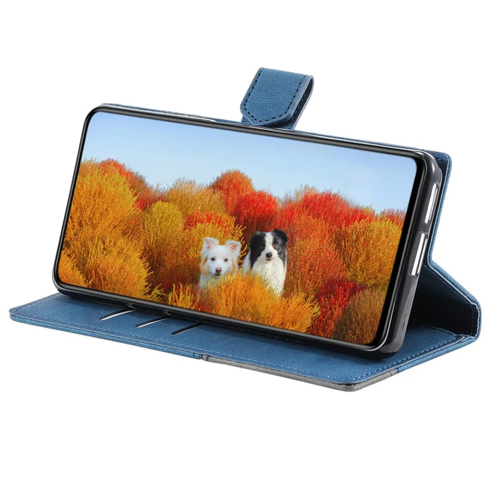 TTUDRCH Style 004 for Samsung Galaxy S24 Leather Case RFID Blocking Splicing Wallet Cover - Blue - 3