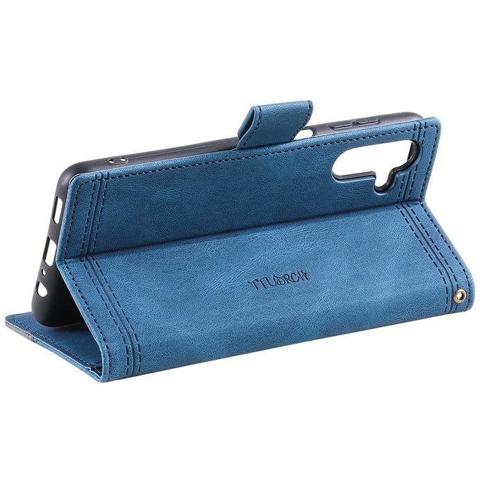 TTUDRCH Style 004 for Samsung Galaxy S24 Leather Case RFID Blocking Splicing Wallet Cover - Blue - 4