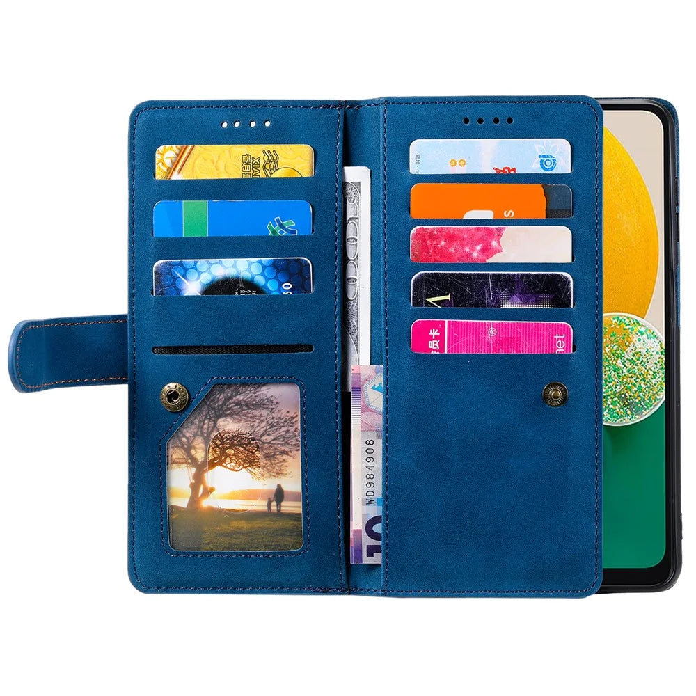 For Samsung Galaxy S24 Case Wallet Phone Stand Cover with 9 Card Slots - Blue - 2