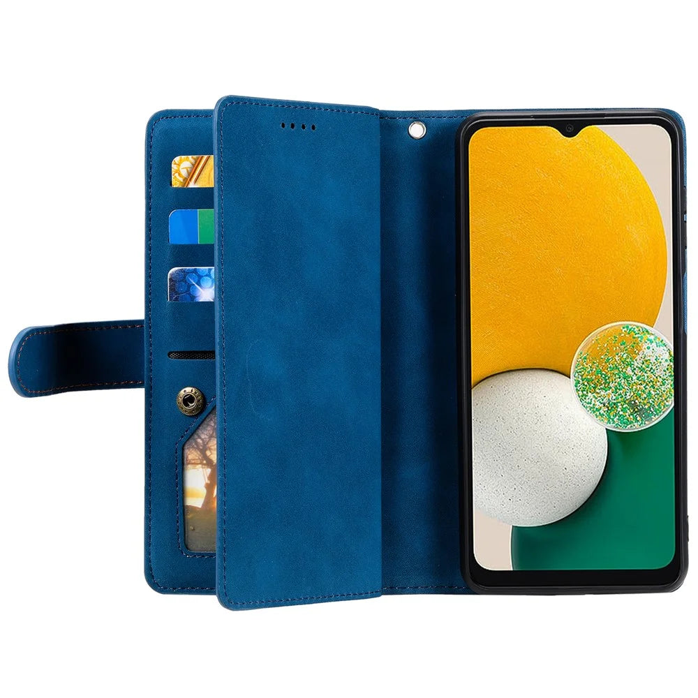 For Samsung Galaxy S24 Case Wallet Phone Stand Cover with 9 Card Slots - Blue - 3