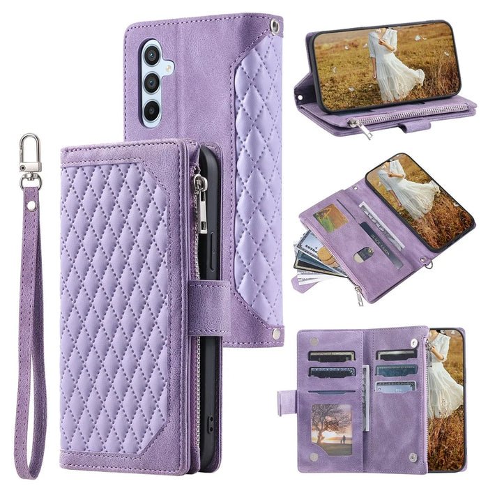For Samsung Galaxy S24 Case Zipper Pocket Phone Leather Cover with Strap - Purple - 5