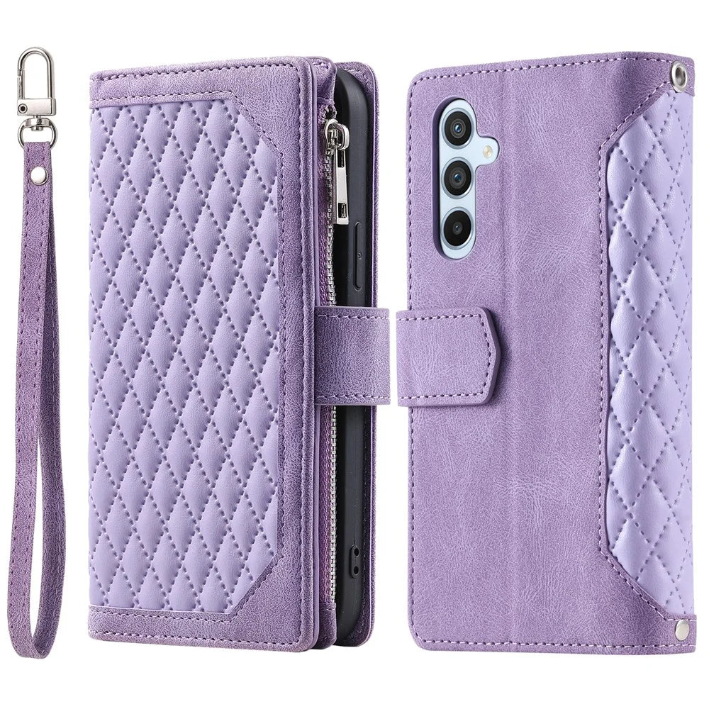 For Samsung Galaxy S24+ Leather Case Zipper Pocket Wallet Phone Cover with Strap - Purple - 1