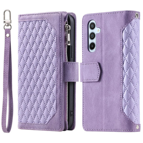 For Samsung Galaxy S24+ Leather Case Zipper Pocket Wallet Phone Cover with Strap - Purple - 1