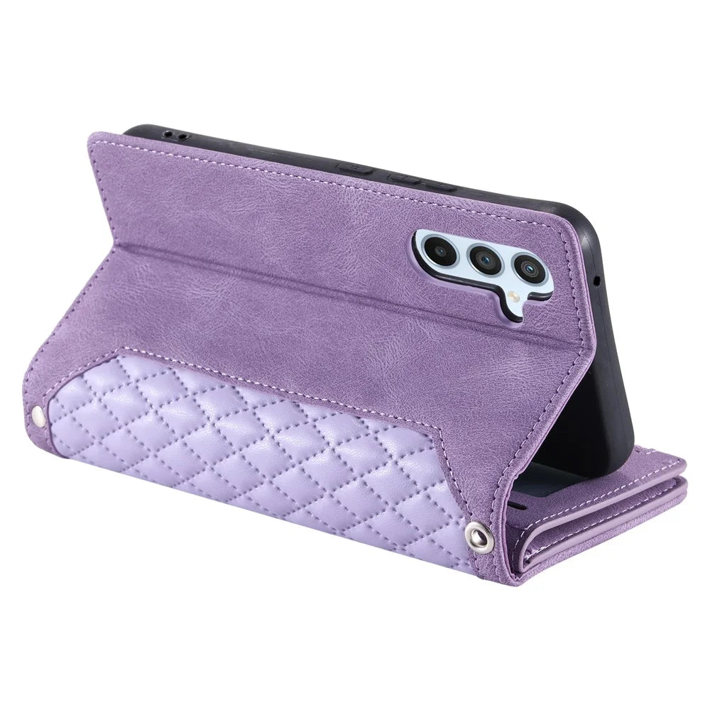 For Samsung Galaxy S24+ Leather Case Zipper Pocket Wallet Phone Cover with Strap - Purple - 3