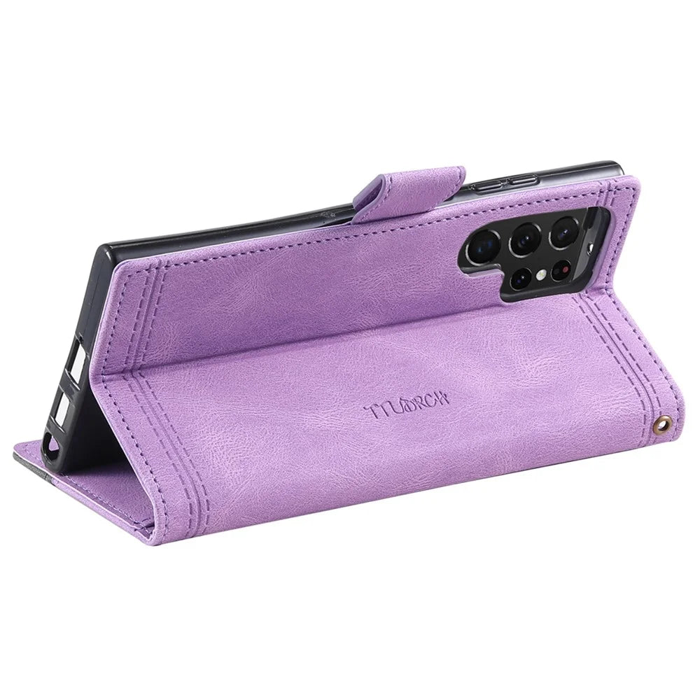 TTUDRCH Style 004 for Samsung Galaxy S24 Ultra Case RFID Blocking Leather Stand Phone Cover - Purple - 4