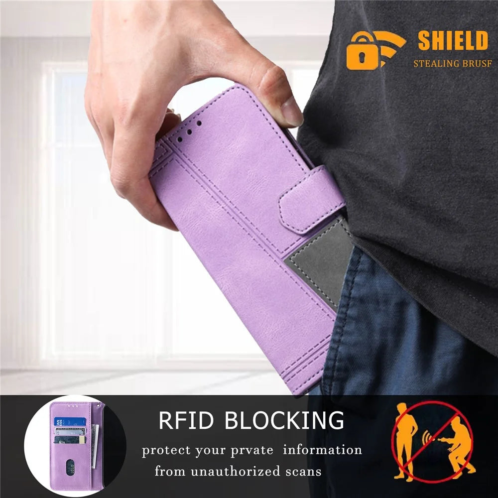 TTUDRCH Style 004 for Samsung Galaxy S24 Ultra Case RFID Blocking Leather Stand Phone Cover - Purple - 7