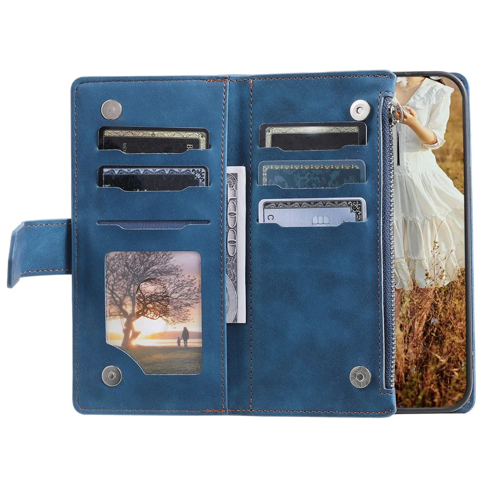 For Samsung Galaxy S24 Ultra Case Zipper Pocket Rhombus Leather Cover with Strap - Blue - 2