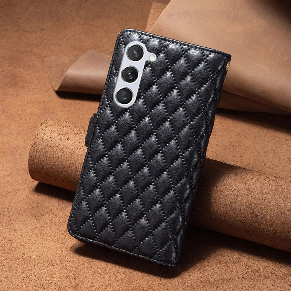 BINFEN COLOR BF Style-15 For Samsung Galaxy S25 / S24 Leather Case Zipper Pocket Wallet Phone Cover - Black - 7