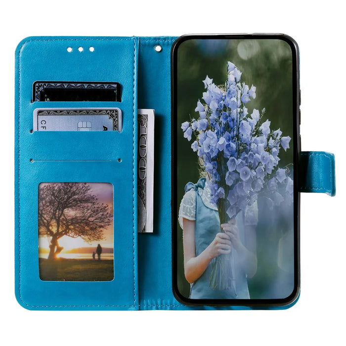 For Samsung Galaxy S24 Leather Case Mandala Flower Wallet Cover with Strap - Blue - 2