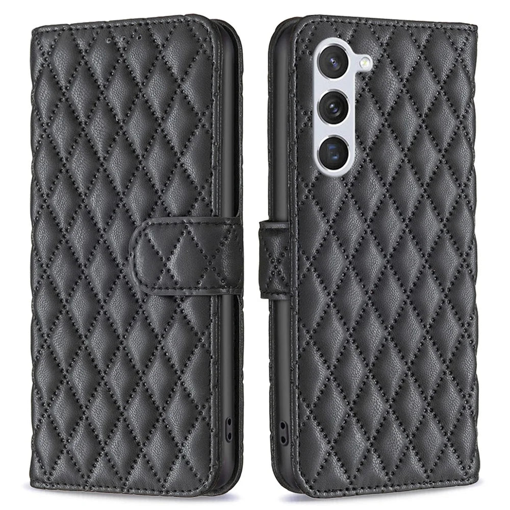 BINFEN COLOR BF Style-14 For Samsung Galaxy S25 / S24 Case PU Leather Wallet Stand Cellphone Cover - Black - 1