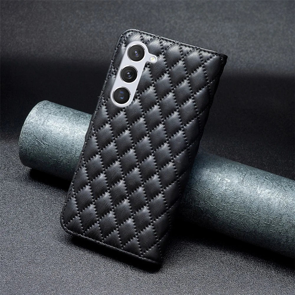 BINFEN COLOR BF Style-14 For Samsung Galaxy S25 / S24 Case PU Leather Wallet Stand Cellphone Cover - Black - 6