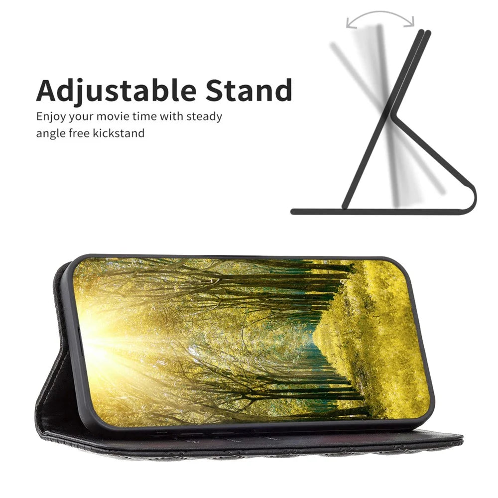 BINFEN COLOR BF Style-16 For Samsung Galaxy S25 / S24 Case PU Leather Rhombus Design Phone Cover - Black - 2