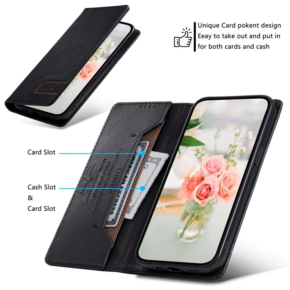 TTUDRCH Style 007 For Samsung Galaxy S24 Ultra Case RFID Blocking Wallet Cover - Black - 5