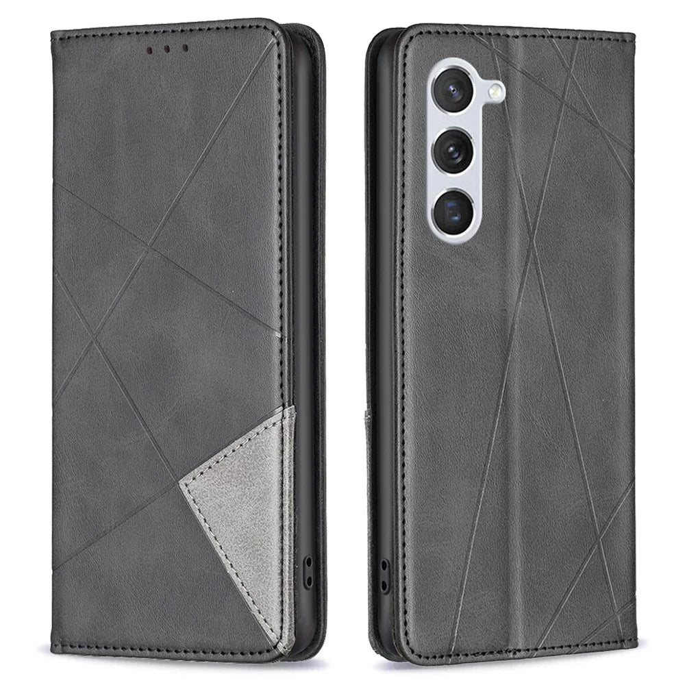 For Samsung Galaxy S25 / S24 Case Magnetic Closing PU Leather Card Slots Phone Cover - Black - 1