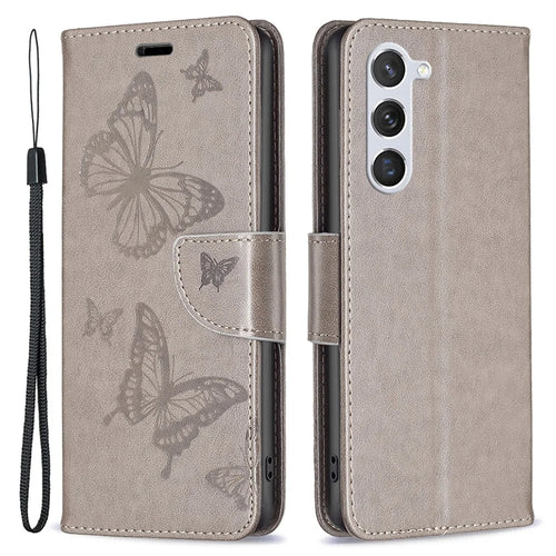 For Samsung Galaxy S25 / S24 Phone Case Butterfly Imprinted PU Leather Wallet Cover - Grey - 1