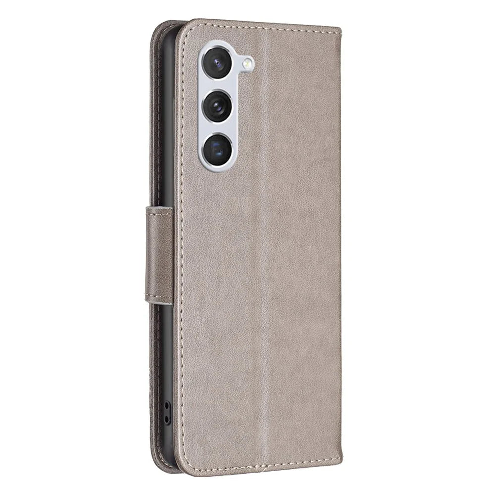 For Samsung Galaxy S25 / S24 Phone Case Butterfly Imprinted PU Leather Wallet Cover - Grey - 5