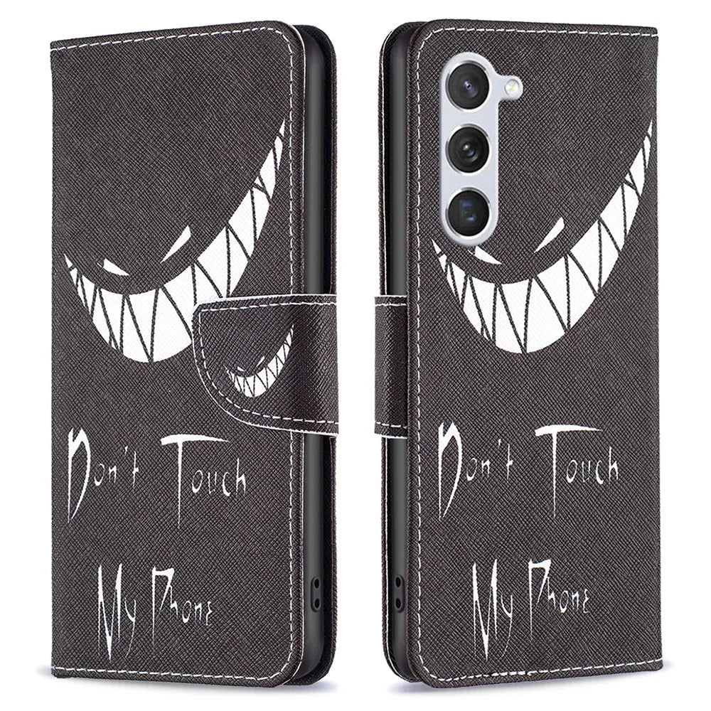 For Samsung Galaxy S25 / S24 Case PU Leather Pattern Wallet Phone Cover - Don't Touch My Phone - 1
