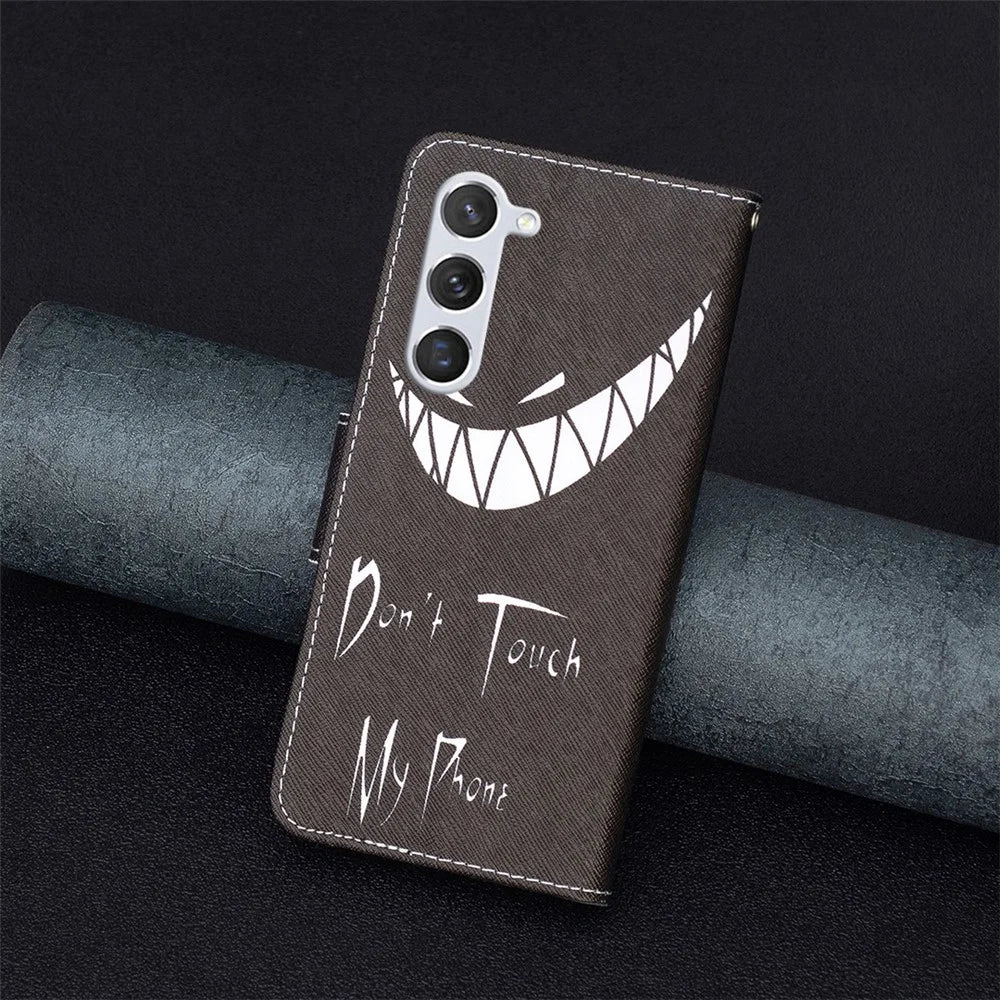 For Samsung Galaxy S25 / S24 Case PU Leather Pattern Wallet Phone Cover - Don't Touch My Phone - 6