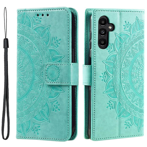 For Samsung Galaxy S24+ Case Mandala Flower Wallet Phone Cover with Strap - Green - 1