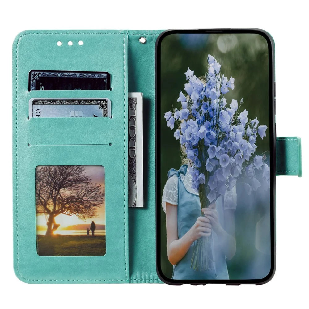 For Samsung Galaxy S24+ Case Mandala Flower Wallet Phone Cover with Strap - Green - 2