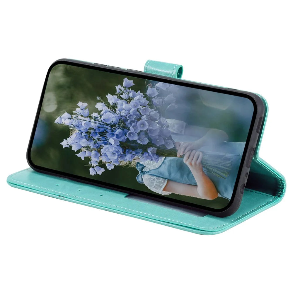 For Samsung Galaxy S24+ Case Mandala Flower Wallet Phone Cover with Strap - Green - 3