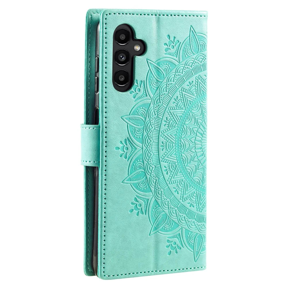 For Samsung Galaxy S24+ Case Mandala Flower Wallet Phone Cover with Strap - Green - 6