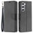For Samsung Galaxy S25 / S24 Wallet Case with Wrist Strap Litchi Texture Leather Phone Stand Cover - Black - 1
