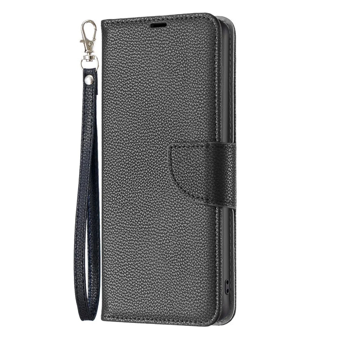 For Samsung Galaxy S25 / S24 Wallet Case with Wrist Strap Litchi Texture Leather Phone Stand Cover - Black - 4