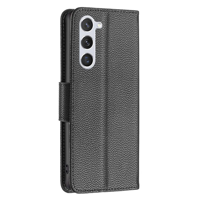 For Samsung Galaxy S25 / S24 Wallet Case with Wrist Strap Litchi Texture Leather Phone Stand Cover - Black - 5