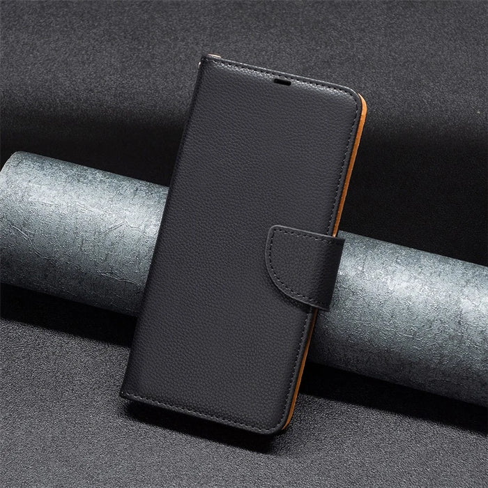 For Samsung Galaxy S25 / S24 Wallet Case with Wrist Strap Litchi Texture Leather Phone Stand Cover - Black - 7