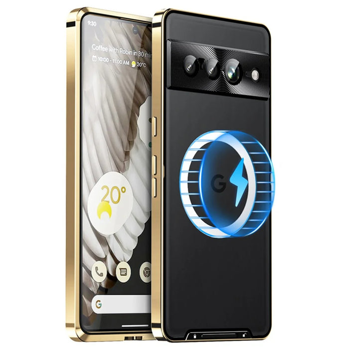 For Google Pixel 8 Pro Case Lens Protection Matte Phone Cover Magnetic Case - Gold - 1