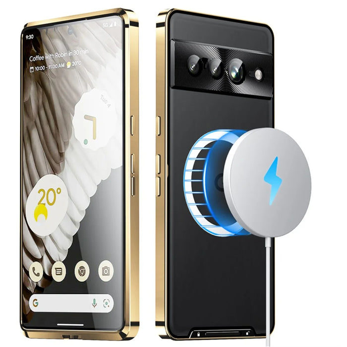 For Google Pixel 8 Pro Case Lens Protection Matte Phone Cover Magnetic Case - Gold - 3