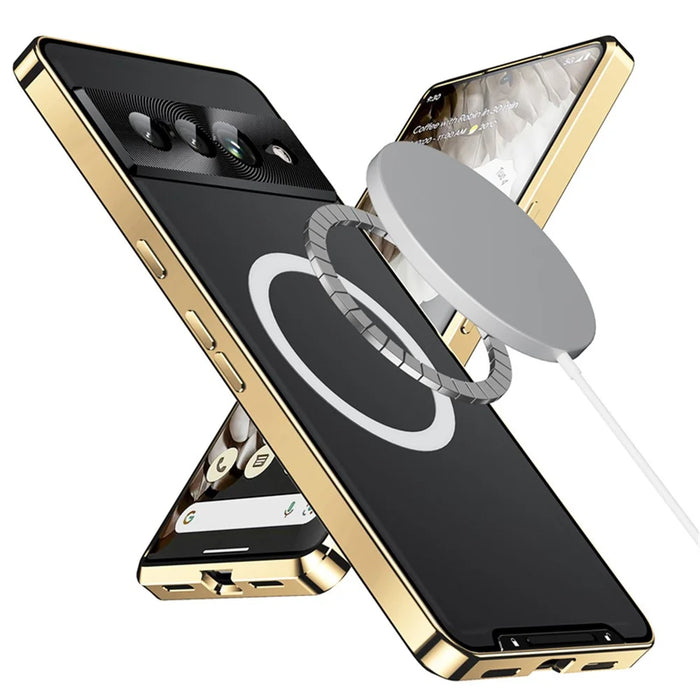 For Google Pixel 8 Pro Case Lens Protection Matte Phone Cover Magnetic Case - Gold - 4