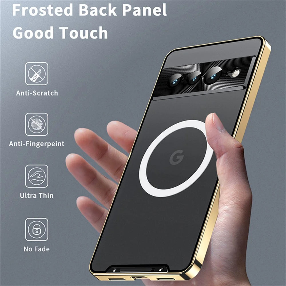 For Google Pixel 8 Pro Case Lens Protection Matte Phone Cover Magnetic Case - Gold - 6