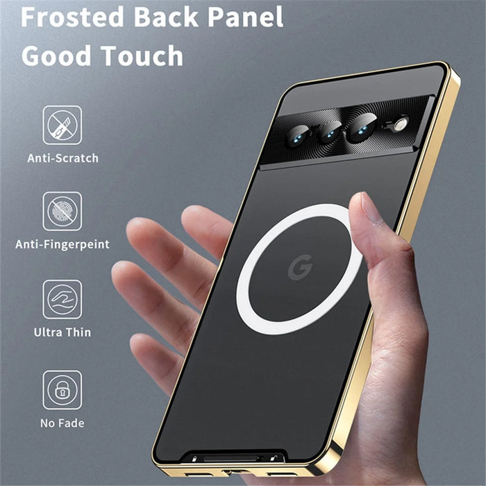 For Google Pixel 8 Pro Case Lens Protection Matte Phone Cover Magnetic Case - Gold - 6