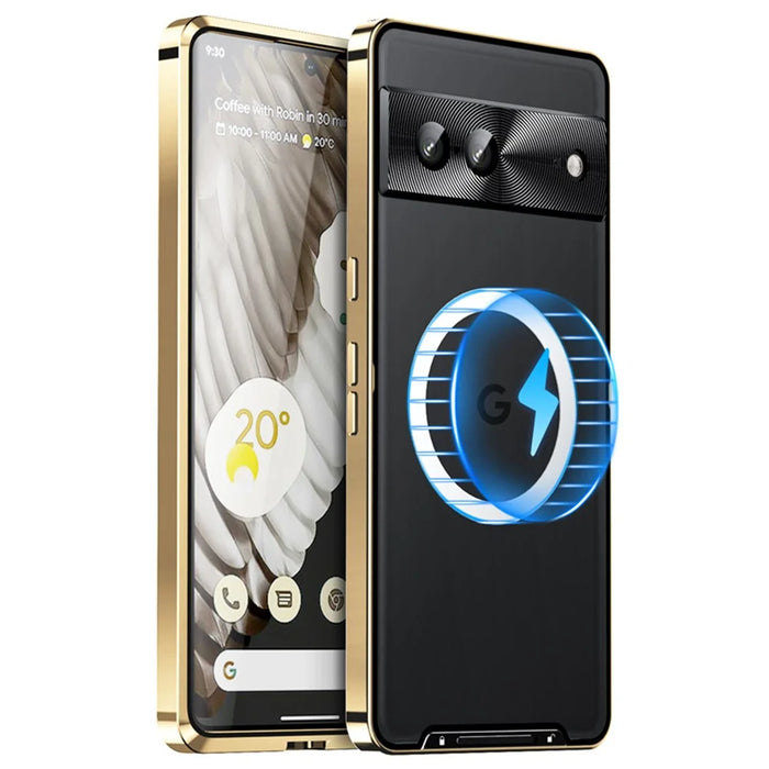 For Google Pixel 8 Case Metal Frame Magnetic Cover Magnetic Case - Gold - 1