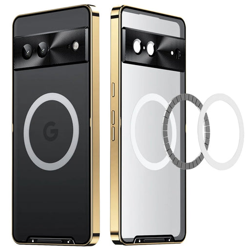 For Google Pixel 8 Case Metal Frame Magnetic Cover Magnetic Case - Gold - 2