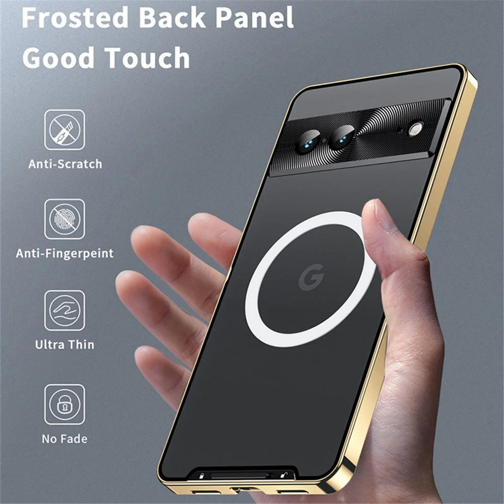 For Google Pixel 8 Case Metal Frame Magnetic Cover Magnetic Case - Gold - 6