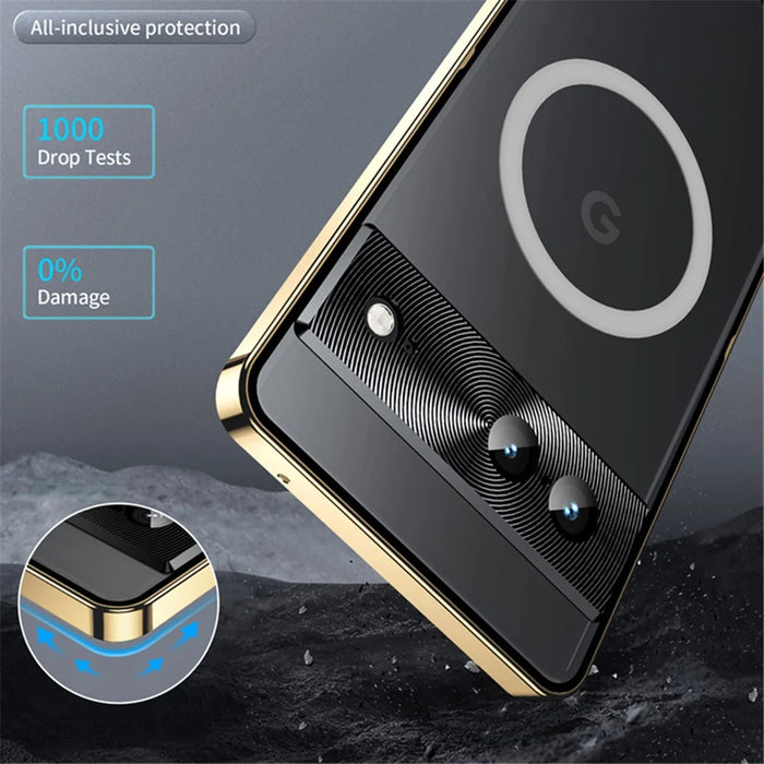 For Google Pixel 8 Case Metal Frame Magnetic Cover Magnetic Case - Gold - 7
