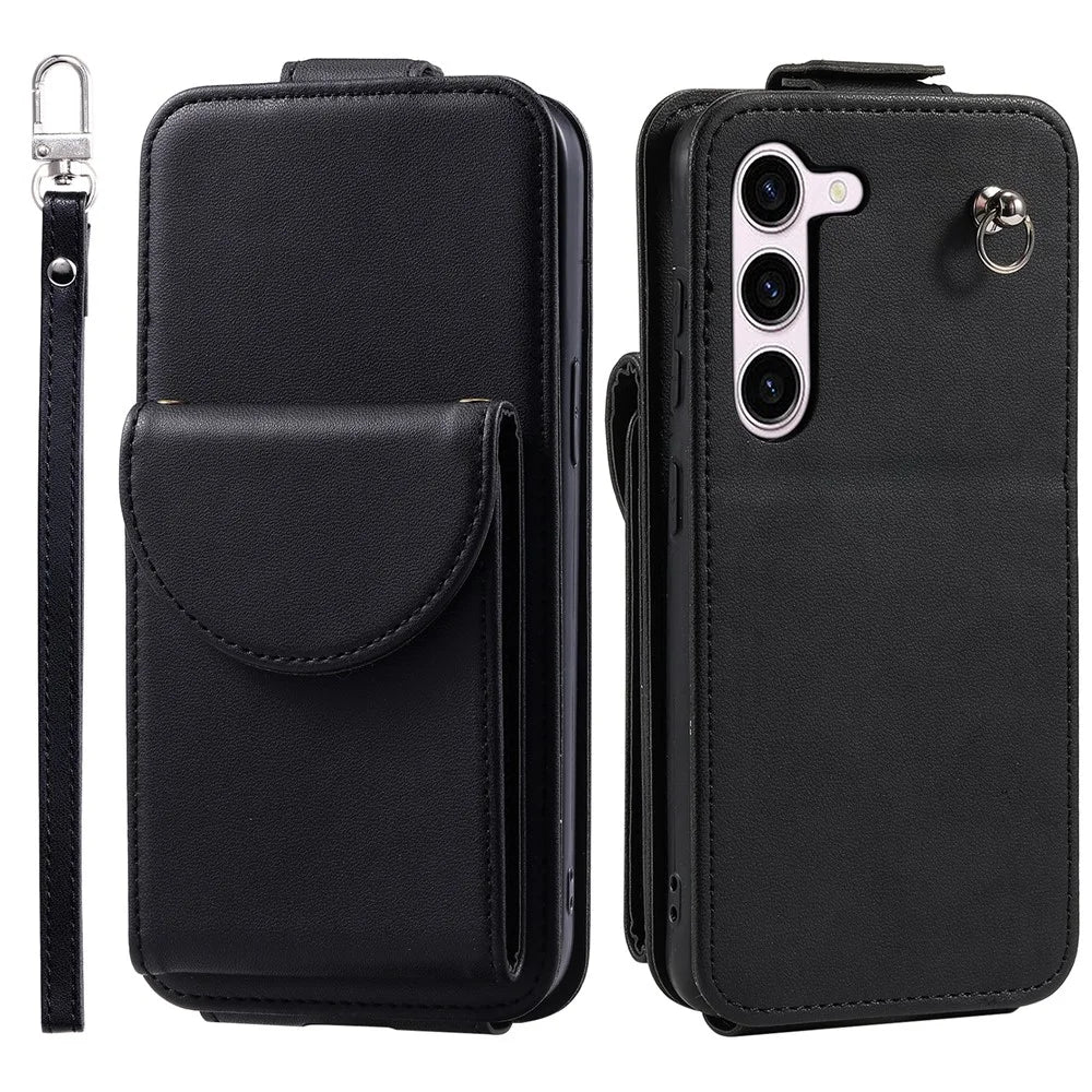 For Samsung Galaxy S23 Case Mobile Phone PU Leather+TPU Vertical Flip Cover - Black - 1