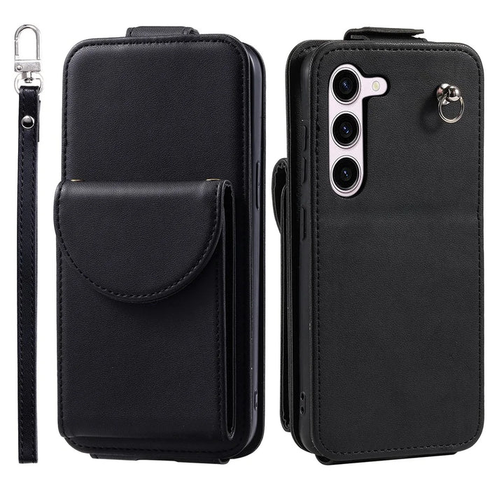 For Samsung Galaxy S23 Case Mobile Phone PU Leather+TPU Vertical Flip Cover - Black - 1