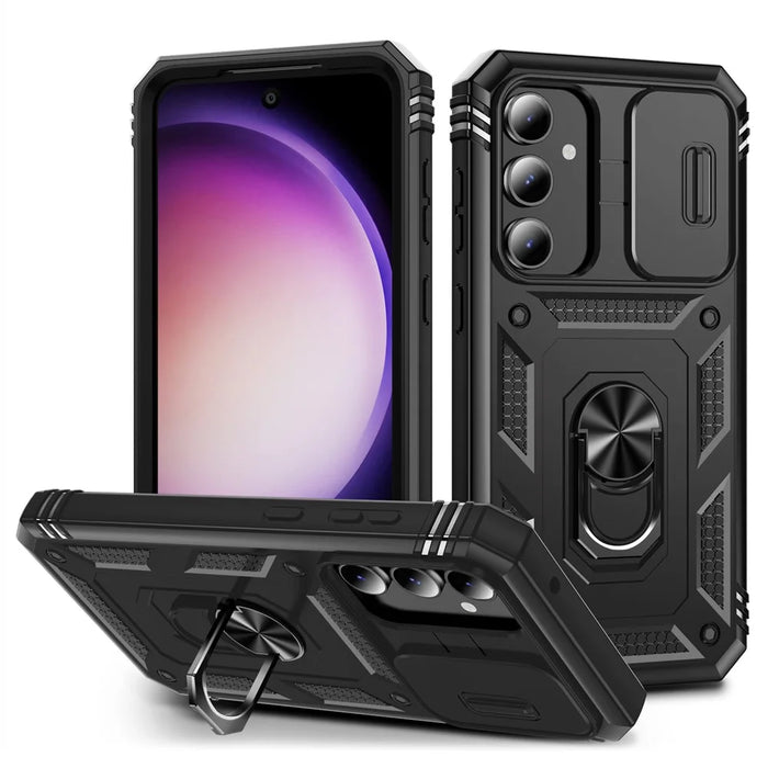 For Samsung Galaxy A34 5G Case PC+TPU Cell Phone Shell with Sliding Camera Cover - Black - 1