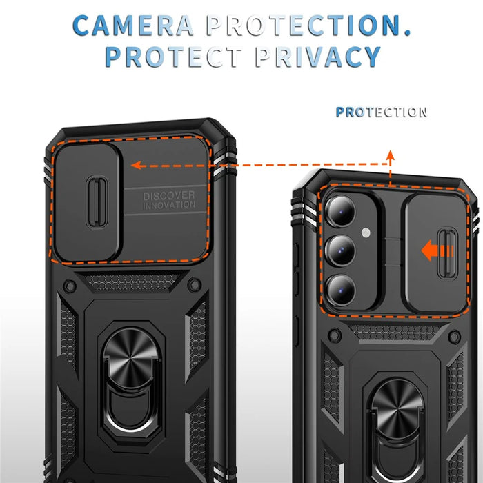 For Samsung Galaxy A34 5G Case PC+TPU Cell Phone Shell with Sliding Camera Cover - Black - 7
